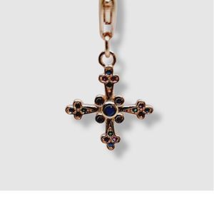 18KRG Plated Round Chalcedony Amethyst Ruby Emerald Celtic Cross Charm